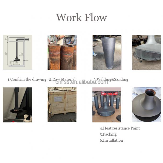 Kayu gantung perapian hitam menyala atap perapian dalam ruangan baja kustom 3