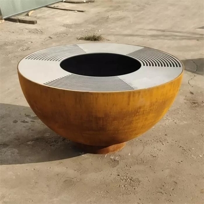120cm Outdoor Metal Fire Pit Bowl Grill Corten Steel Hemisphere Barbecue