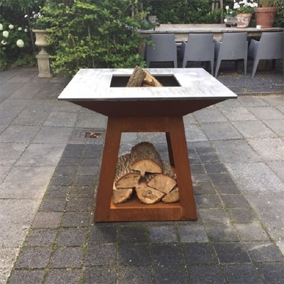 Wood Burning Trapezoid Base Outdoor Cooking Base Corten Steel Fire Pit BBQ Grill