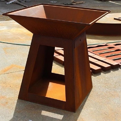Wood Burning Trapezoid Base Outdoor Cooking Base Corten Steel Fire Pit BBQ Grill