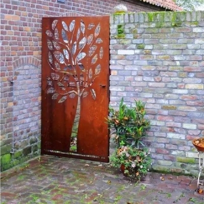 Villa Garden Laser Cut Corten Steel Gate Single Door With Handle And Lock