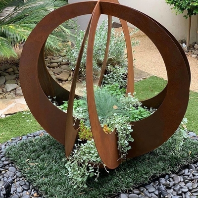 Decorative Large Corten Metal Blade Ball Flower Planters For Garden Landscape