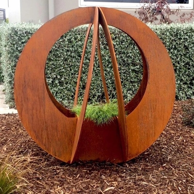Decorative Large Corten Metal Blade Ball Flower Planters For Garden Landscape
